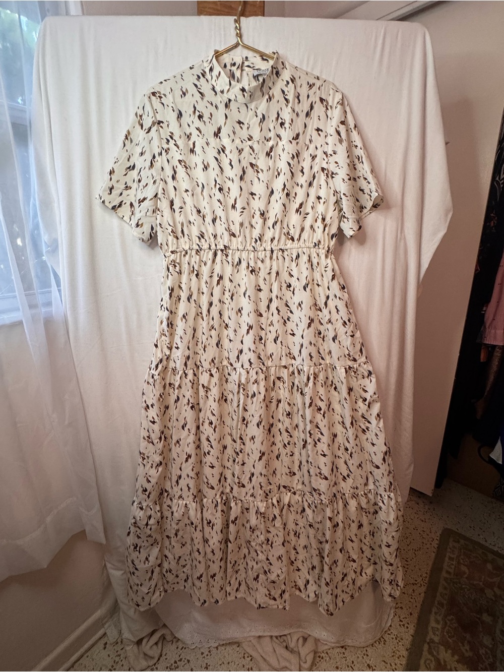 Ivory Floral Maxi Dress with Tiered Skirt